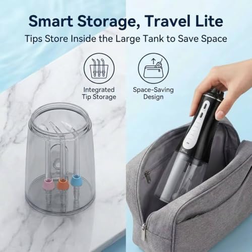 MOCEL Water Dental Flosser Oral Irrigator with 5 Modes, 350ml Cordless Water Teeth Cleaner Pick 6 Tips, IPX7 Waterproof Rechargeable Portable Powerful Battery for Travel & Home Braces & Bridges Care - Image 6