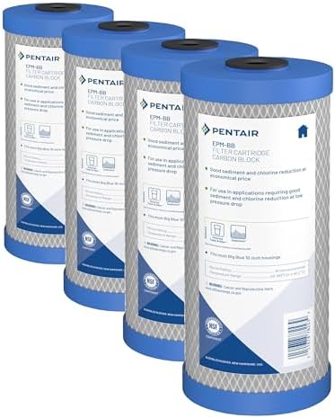 Pentair Pentek EPM-BB Big Blue Carbon Water Filter,10",Whole House Modified Epsilon Carbon Block Replacement Cartridge with Bonded Powdered Activated_Carbon (PAC) Filter,10"x4.5",10 Micron (Pack of 4) by PENTAIRPENTEK