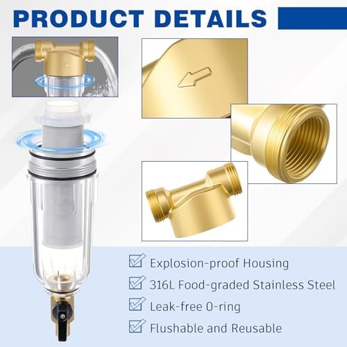 WILLBOND 3/4" Spin Down Sediment Water Filter, 50 & 100 & 200 Reusable House Sediment Filter with 2 Adapters, for Home & Commercial Water Pre-filtration System Ideal for Home Owners, DIY Enthusiasts - Image 3