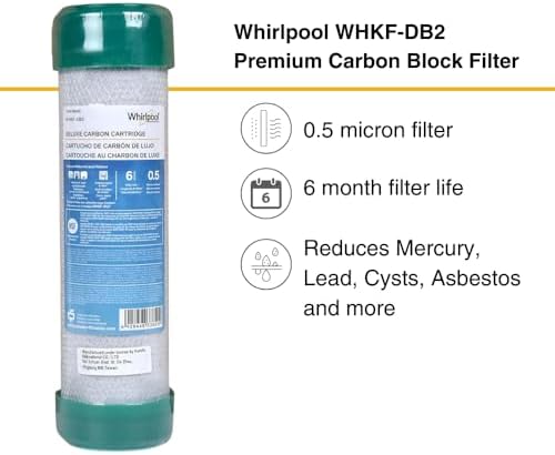 Whirlpool Undersink Premium Carbon Block Filter WHKF-DB2, 0.5 Micron Rating Reduces Mercury, Lead, Cysts, Asbestos, 6-Month Life, Use for Home Drinking Water Filtration or Reverse Osmosis System - Image 2