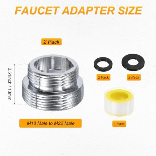 M METERXITY 2-Pack Faucet Adapter, M18 Male to M22 Male, for Kitchen - Image 3