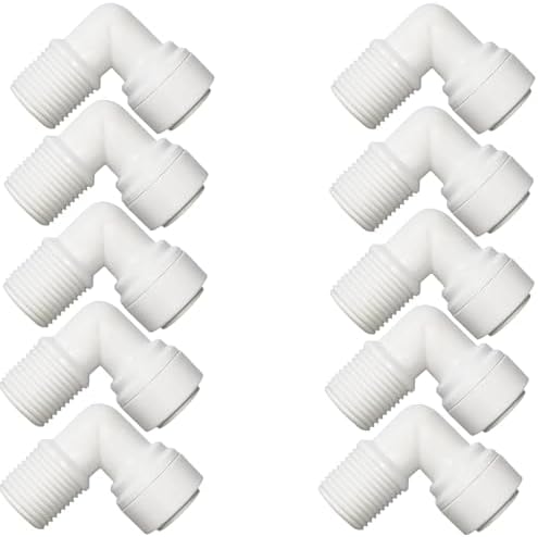 10 PCS Elbow Male Thread Adapter 1/4" Male x 1/4" OD Tube Quick Connect Fitting For RO Water System, Water Filter,Drinking Water, Water Purifier Tube Fitting by Unknown