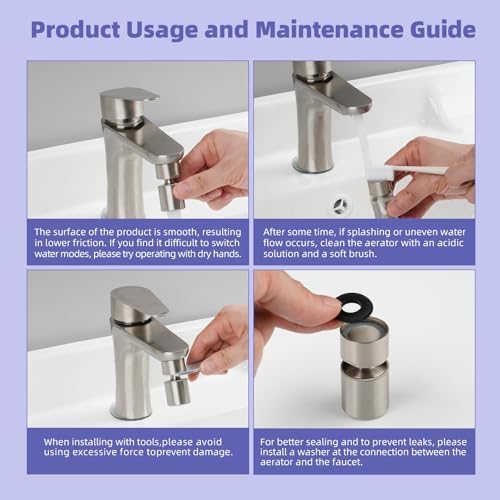 Hibbent NSF/ANSI/CAN 61 Certified Faucet Aerator, CUPC Certification 360 Degree Swivel Kitchen Sink Aerator, 2-Flow Sprayer Faucet Replacement Part 55/64 Inch Female Thread - Brushed Nickel - Image 6