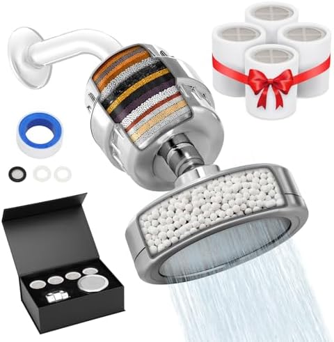 Filtered Shower Head,5 Replaceable Filter Cartridges 20+3 Stage Shower Filter for Hard Water with Vitamin C & E for Healthy Skin & Hair, Removes Chlorine, Heavy Metals & Harmful Substances by SmarterAirBetterLiving