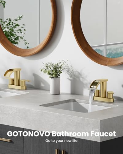 gotonovo 4’’ Centerset Bathroom Sink Faucet Waterfall Brushed Gold - Image 2