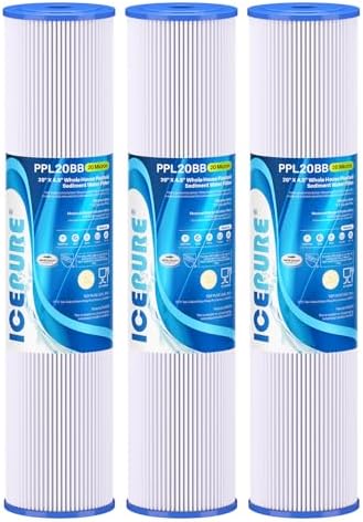 ICEPURE 20 Micron 20" x 4.5" Whole House Pleated Sediment Filter for Well Water, Remove Rust, Chlorine, Replacement Cartridge for ECP5-BB, AP810-2, HDC3001, SPC-45-1005 CP5-BB ECP1-20BB S1-20BB, 3PACK by ICEPURE