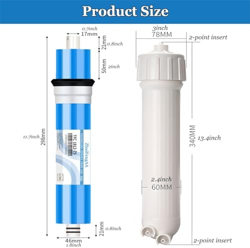 Reverse Osmosis Membrane 1812-75G RO Membrane Housing Kit, with 1/4 Quick Connector,Check Valve Set, for Residential Household Water Filtration System - Image 2