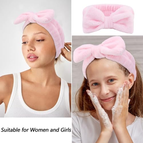 VELSCRUN 6 Pack Spa Headband, Makeup Headband, Face Wash Headbands, Skincare Headbands, Pink Sponge Hair Band Bow Tie Spa Head Band for Washing Face Wristband Set Hair Accessories for Women Girls - Image 5