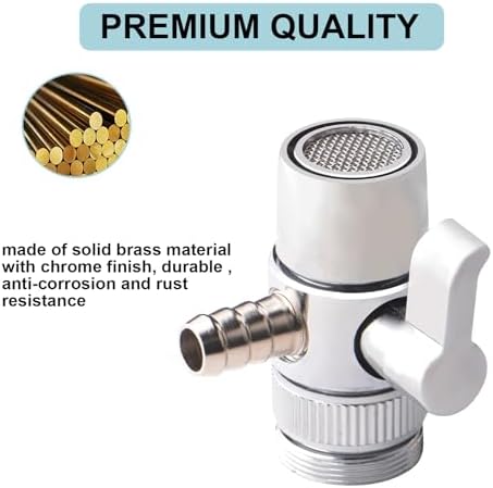 2 Pack Faucet Diverter Valve, 8mm Barb for 5/16" ID Flexible Tubing, Countertop Water Filter Adapter with Solid Brass Handle, M22 Male to M24 Male Adapter Rings, Clamps & Extra Washers - Image 6