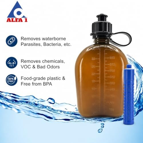 ALFA 1 Translucent See-Thru Military Water Filter Canteen, OD Green, 1 Quart/32oz | Built-in Nano Filter | Improves Taste & Odor | Camping, Hiking, Backpacking, Outdoor & Travel - Image 5