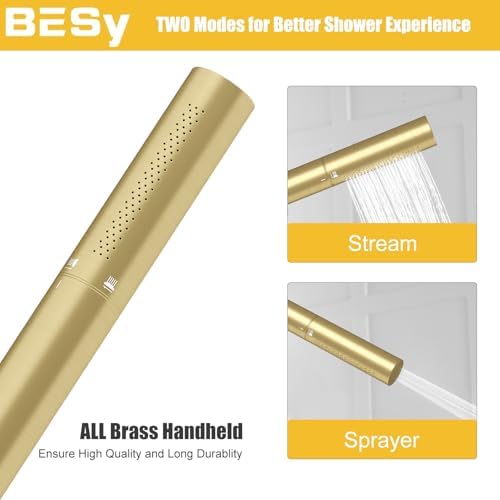 BESy Handheld Shower Head Sprayer Shower Wand Hand Shower Showerhead Gold - Image 2