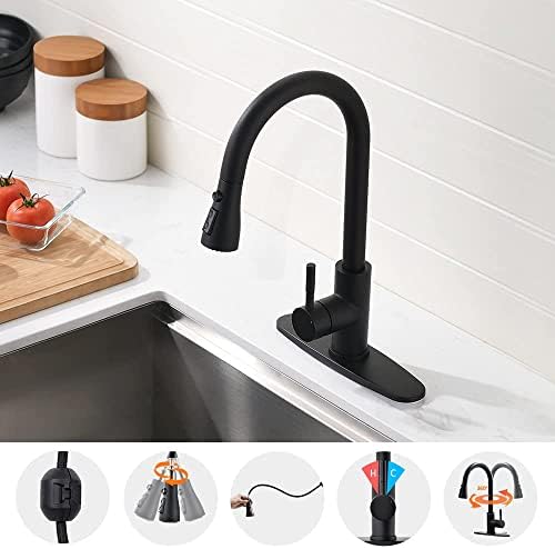 Black Kitchen Faucets with Pull Down Sprayer Kitchen Sink Faucet with Pull Out Sprayer Single Hole Deck Mount Single Handle Stainless Steel Grifos De Cocina 866068R - Image 6