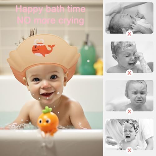 Baby Shower Cap Shield, Shower Cap for Kids, Visor Hat for Eye and Ear Protection for 0-9 Years Old Children,Cute whale shape Makes the Baby Bath More Fun (Orange) - Image 7