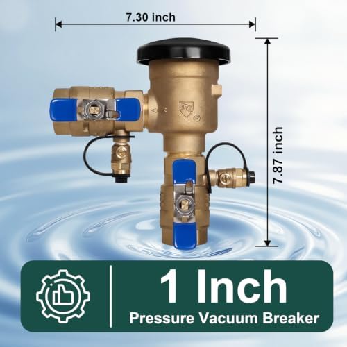 【UPC® Certified】1" Brass Pressure Vacuum Breaker, 400PSI Max, Heavy Duty Brass Sprinkler Backflow Preventer for Non-Potable Systems Like lawn Irrigation System and More - Image 3