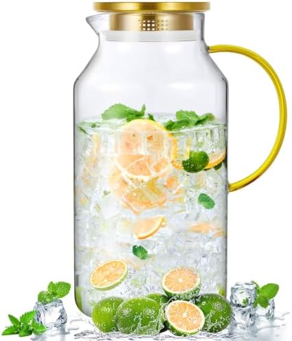 Bivvclaz 1 Gallon Gold Glass Pitcher with Lid and Handle, Water Pitcher for Fridge, Glass Carafe for Hot/Cold Water, Large Iced Tea Jug for Coffee, Juice and Homemade Beverage by Bivvclaz