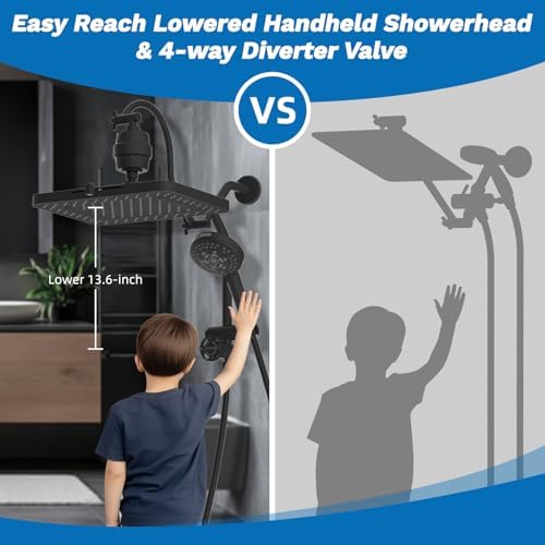 Hibbent 5-spray Dual Filtered Rainfall Shower Head with 10 Spray Handheld - Image 5