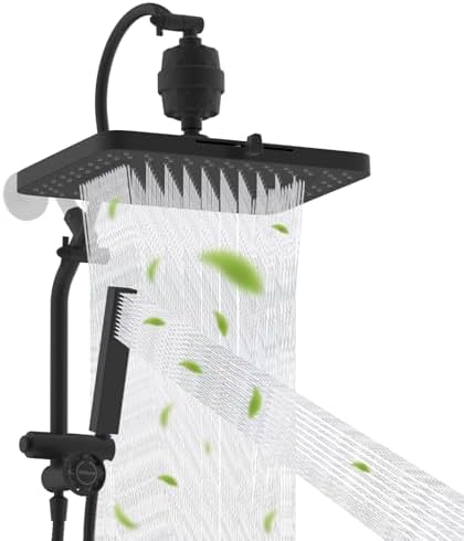 Hibbent 5-spray Filtered Rain Shower Head, 4-Spray Shower Wand, Matte Black by Hibbent