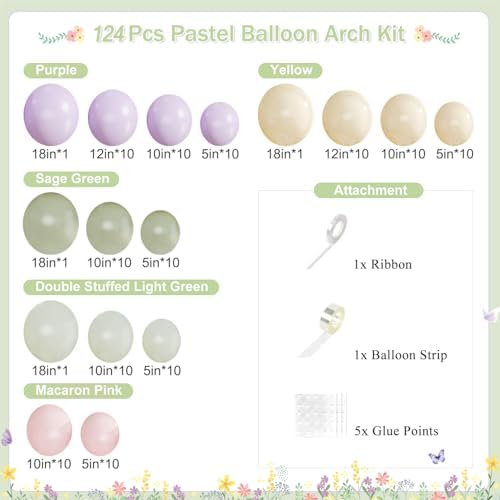 124 Pastel Balloon Arch Kit for Wildflower Baby Shower Birthday Decorations - Image 2