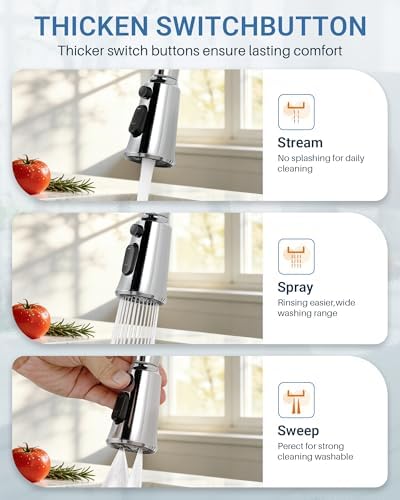 WOWOW Kitchen Faucet Head Replacement – 304 Stainless Steel 3-Mode Pull Down Spray Head with 13 Adapters, Compatible with Moen Delta Kohler American Standard, Easy DIY Install, Chrome - Image 4