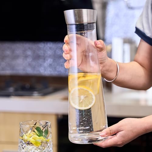GLASKEY Glass Water Carafe with Lid,1200ml Borosilicate Glass Juice Pitcher with Stainless Steel Gravity Lid,Clear Water Pitcher for Ice Tea, Lemonade, Coffee,Juice Beverage,40 oz - Image 6