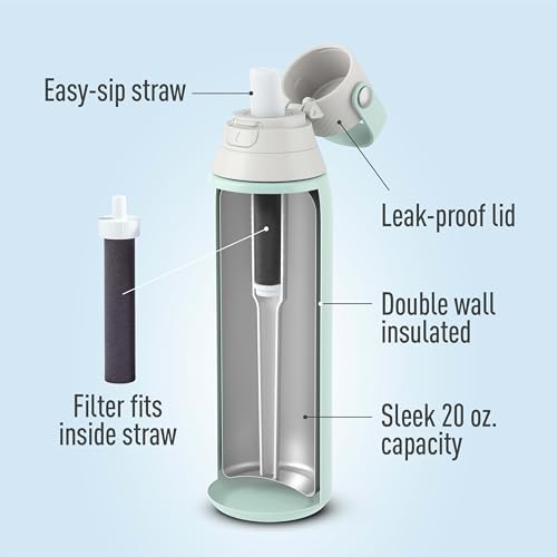 Brita Stainless Steel Premium Filtering Water Bottle, BPA-Free, Reusable, Insulated, Replaces 300 Plastic Water Bottles, Filter Lasts 2 Months or 40 Gallons, Includes 1 Filter, Glacier - 20 oz - Image 4