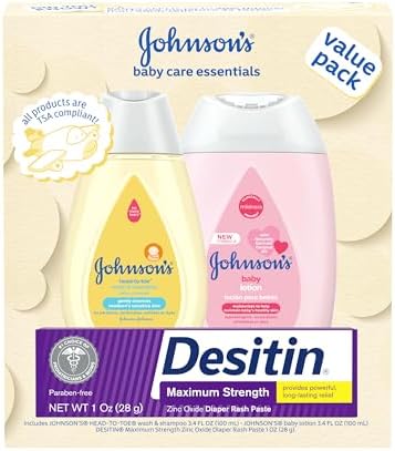 Johnson's Baby Care Essentials Gift Set, Body Lotion, & Zinc Oxide Diaper Rash Paste for Baby's Delicate Skin, Value Pack, Travel-Size, Bath Essentials Must Haves, Baby Gifts, 3 Items by JohnsonsBaby