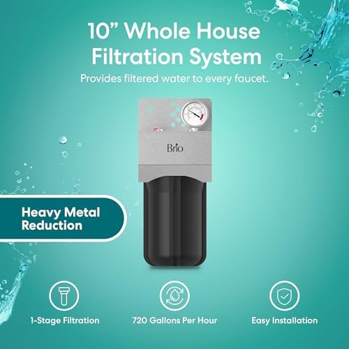 Brio Whole House Water Filter System for Heavy Metal Reduction w/Gauge & Fast-Flow GAC + KDF Filter 4.5" x 10" | Improves Taste & Protects Home Appliances | 720 GPH | 50,000 Gallons or 6 Months - Image 2