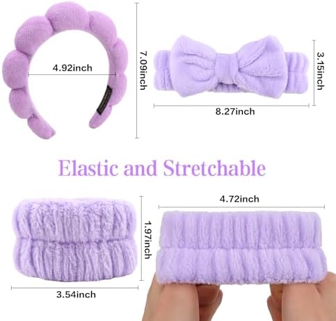 Purple Skincare Bubble headband and wristband set for Face Washing - Image 6