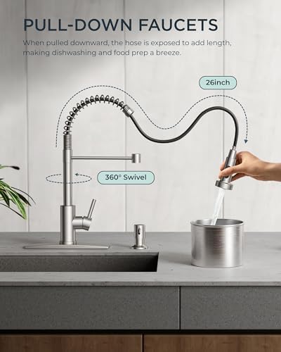 FORIOUS Kitchen Faucet with Soap Dispenser, Single Handle, Brushed Nickel - Image 2