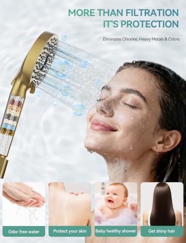 Magichome Shower Head with Handheld, High Pressure 10-Spray Detachable Chrome Showerhead with Stainless Steel Hose,Brushed Gold - Image 3