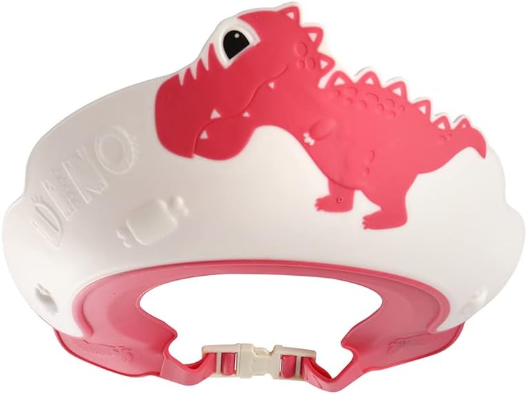 Baby Shower Cap Shield, Shower Cap for Kids, Visor Hat for Eye and Ear Protection for 0-9 Years Old Children,Cute Dinosaur/Crocodile/Hippo shape Makes the Baby Bath More Fun (Dinosaur, Red) by Thcbme