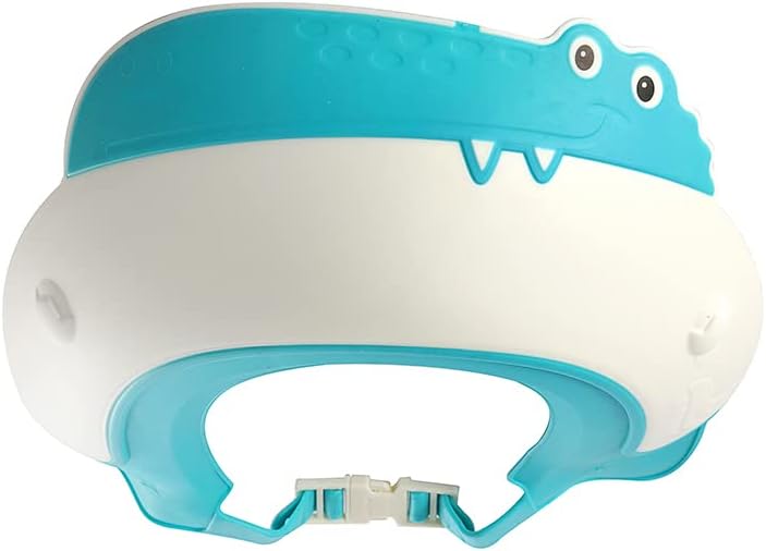 Baby Shower Cap Shield, Shower Cap for Kids, Visor Hat for Eye and Ear Protection for 0-9 Years Old Children,Cute Dinosaur/Crocodile/Hippo shape Makes the Baby Bath More Fun (Crocodile, Blue) by Thcbme