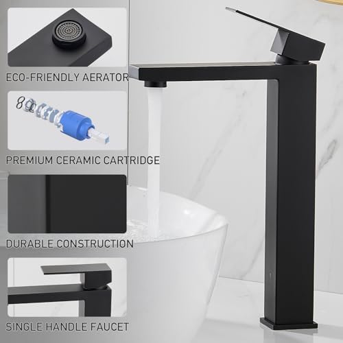 AVSIILE Matte Black Vessel Sink Faucet, 1 Hole Single Handle Tall Faucets - Image 3