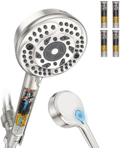 Filtered Shower Head with Handheld, 9 Spray Mode High Pressure Shower Head with 4 Filters, Hard Water Filter Showerhead - Remove Chlorine, Brushed Nickel by EMBATHER