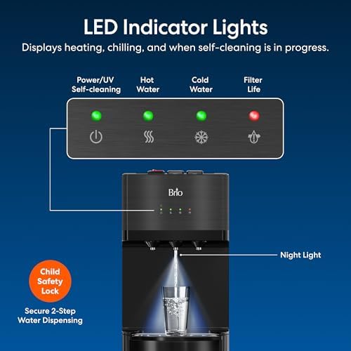 Brio Bottleless Water Cooler Dispenser w/ 4-Stage Filters (Included) removes PFAS & Microplastics for Clean Drinking Water, NSF Certified | 3 Temp (Hot, Room, Cold) w/Child Safety Lock & LED Display - Image 5