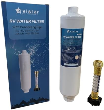 RV Water Filter & Hose Protector, Inline Water Filter Reduces Bad Taste, Odor, Chlorine & Sediment, Ideal for RVs, Campers, Travel Trailers, Boats, American Owned Company by VistarWaterTechnologies