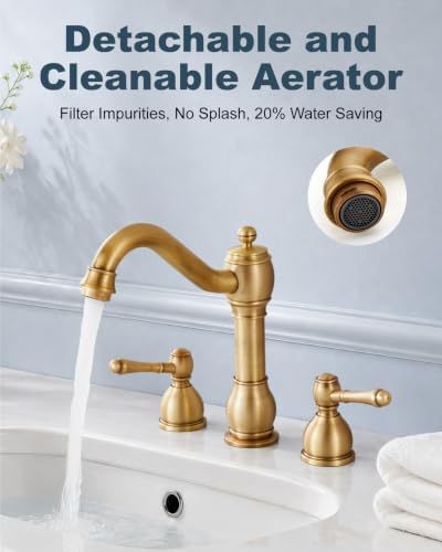 Aolemi Widespread Bathroom Sink Faucet 3 Hole Metal Lever Antique Brass - Image 2