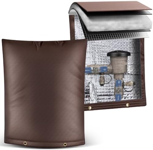 Outdoor Pipe Insulation Cover, Waterproof Backflow Preventer Cover for Winter Freeze Protection, Heavy-Duty 5-Layer Fabric Insulated Wrap for Sprinklers and Valves 16W x 20H inches- Brown by IFRMMY