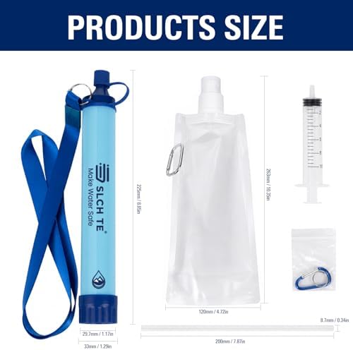 Portable Water Filter Straw Kit, 0.01 Mmicron Reusable Water Filtration, 5-in-1 Survival Gear for Camping, Hiking, Emergency, 1 Pack - Image 6