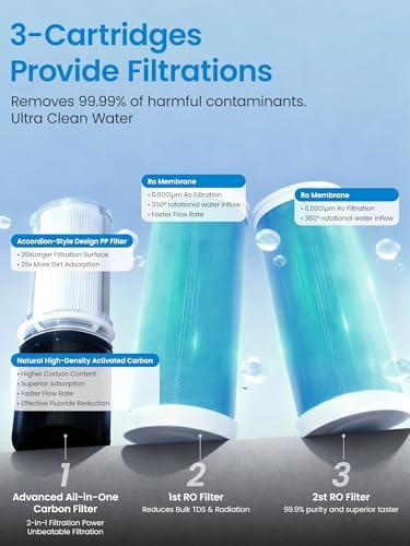 Cobectal K8B Reverse Osmosis Water Filter System, Under Sink RO Water Filtration System 800 GPD, 3:1 Pure to Drain, 11 Stage Tankless Water Filter with Smart Faucet, Reduces TDS, Black - Image 3