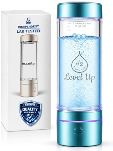 LevelUpWay Hydrogen Water Bottle Generator, 2640 PPB Lab Tested Hydrogen Water Maker, Dual Chamber SPE/PEM Technology, Portable Rechargeable Hydrogen Rich Water Bottle by LevelUpWay
