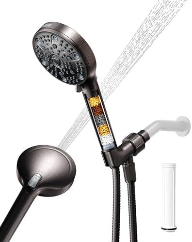 Filtered Handheld Shower Head for Hard Water, High Pressure Showerhead with 7 Spray Modes, Power Jet & Pause, Detachable & Adjustable for Healthier Skin & Hair - Oil Rubbed Bronze (VMASSTONE HM-003) by VMASSTONE