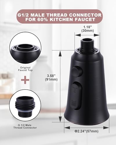 WOWOW Kitchen Faucet Head Replacement, 3 Function Pull Down Faucet Sprayer Head with 13 Adapters, Oil Rubbed Bronze Kitchen Sprayer Nozzle Compatible with Moen, Delta, Kohler Faucets - Image 5