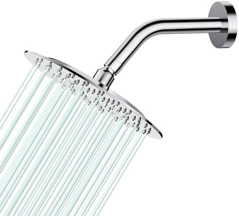 All Metal 8Inch Rain Shower Head - Heavy Duty Stainless Steel, Easy Install, High Water Flow, Ultra-Thin Modern Design for Bathroom (Chrome) by AULEEND