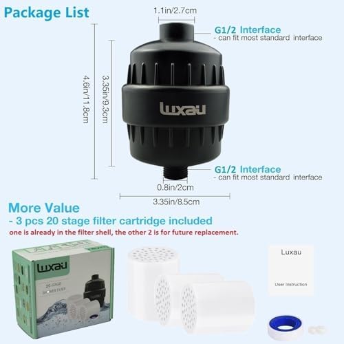 20 Stage Shower Filter with Spin Propeller 3 Cartridge, Reduce Well Hard Water Chlorine Heavy Metal & Impurity, Improve Skin Hair, Fit Most Handheld Shower head Fixed Rainfall, (Black) - Image 4