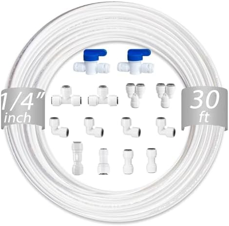 NSF 1/4" inch Water Line Tubing and Push to Connect Fittings for Reverse Osmosis Water Filter RO fittings,14 pcs connetors+30 feet 1/4" O.D. (6.4mm) water tubing. by Unknown