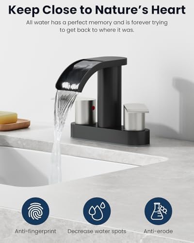 gotonovo 4’’ Centerset Bathroom Sink Faucet Waterfall Black&Brushed Nickel - Image 3