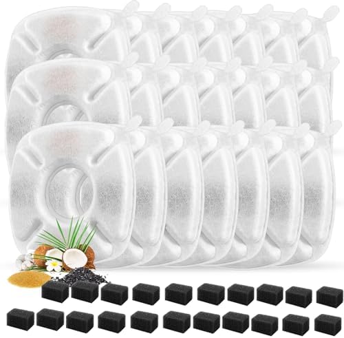 42 Pcs Cat Water Fountain Replacement Filters-21 Pack Water Fountain Filters 21 Pack Pre-Filter Sponges, Pet Fountain Replacement Filters Fit for 95oz/2.8L Cat Pet Fountain by Porens
