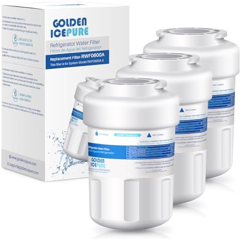 GOLDEN ICEPURE RWF0600A Refrigerator Water Filter Replacement for HDX FMG-1, MWFP, MWFA, PL-100, WFC1201, RWF0600A, PC75009, RWF1060, 197D6321P006, GSE25GSHECSS, Kenmore 469991 Refrigerator Cartridge by GOLDENICEPURE
