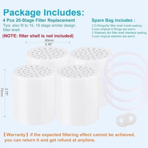 4 Pc Luxau 20 Stage (Also Fit 15, 18 Stage) Shower Filter Replacement Cartridge, Shower Head Filter Refill, for Hard Water Chlorine Heavy Metal, Skin Hair, Fit Any Similar Design Shower Water Filter - Image 2